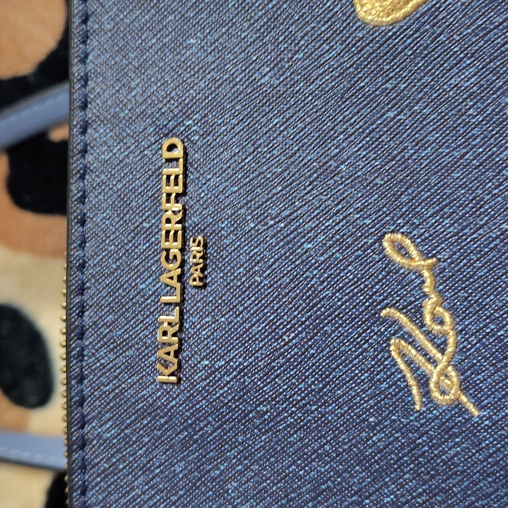 Karl Lagerfeld Navy Tote with Gold and Red Accents - Picture 3 of 9